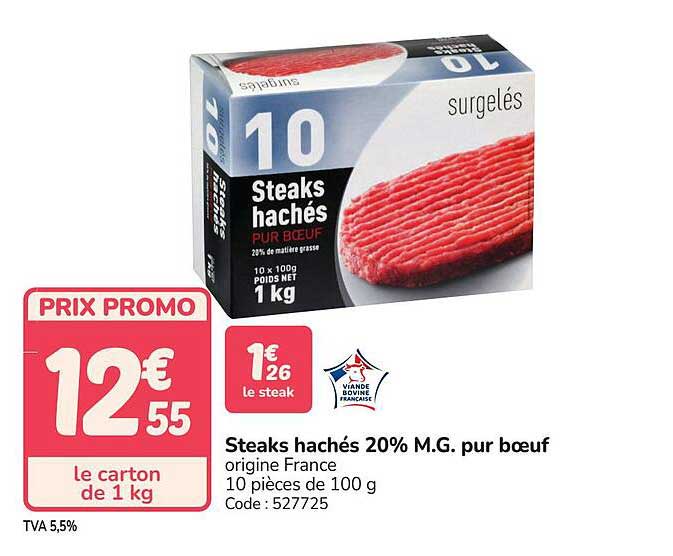 Steaks hachés 20% M.G. pur bœuf