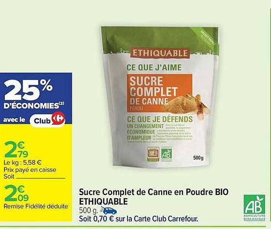 Sucre Complet de Canne en Poudre BIO ETHIQUABLE