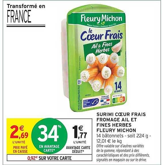 SURIMI COEUR FRAIS FROMAGE AIL ET FINES HERBES FLEURY MICHON