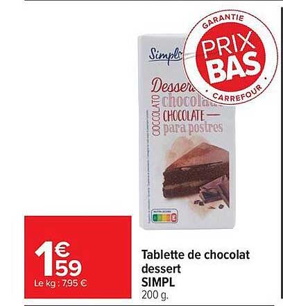 Tablette de chocolat dessert SIMPL 200 g.