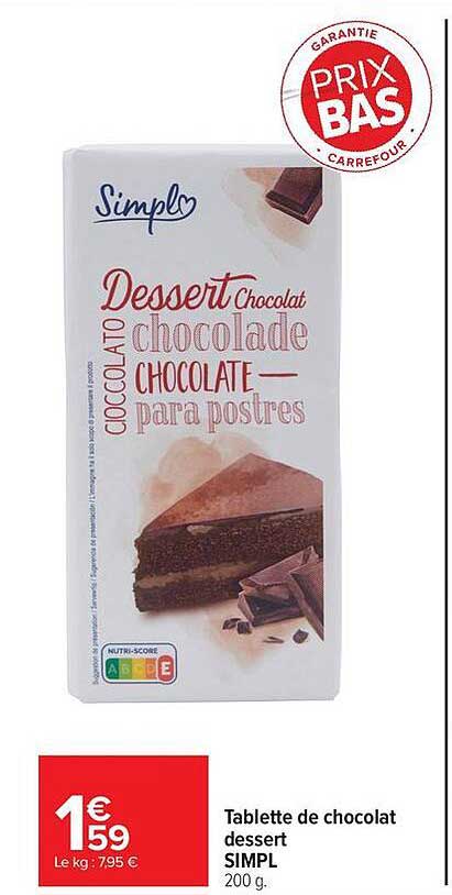 Tablette de chocolat dessert SIMPL 200 g