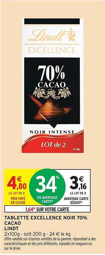 TABLETTE EXCELLENCE NOIR 70% CACAO LINDT