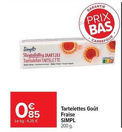 Tartelettes Goût Fraise SIMPL 200 g.