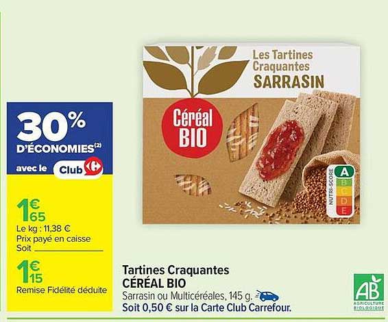 Tartines Craquantes CÉRÉAL BIO Sarrasin ou Multicéréales, 145 g