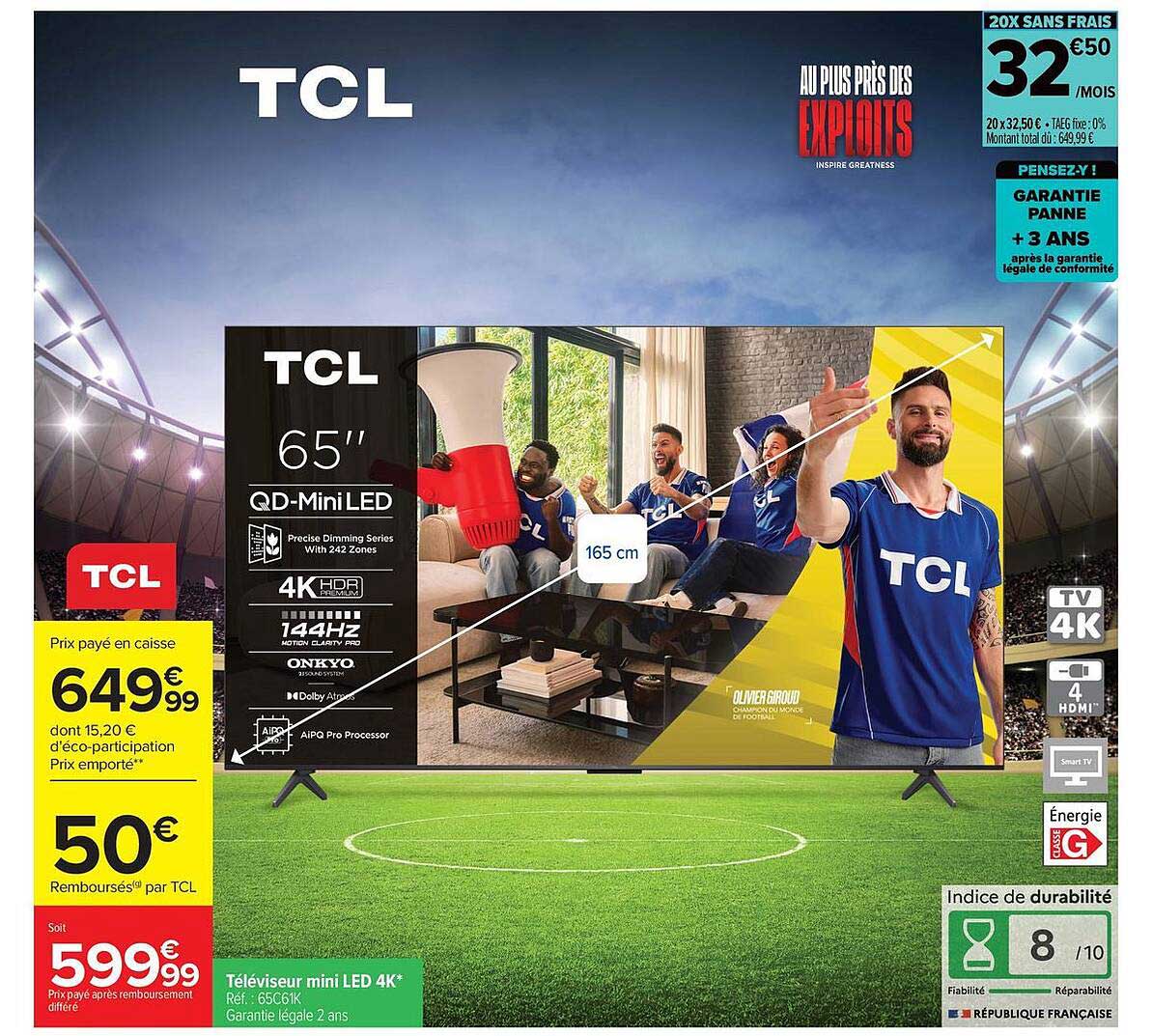 Téléviseur mini LED 4K TCL 65" QD-MiniLED