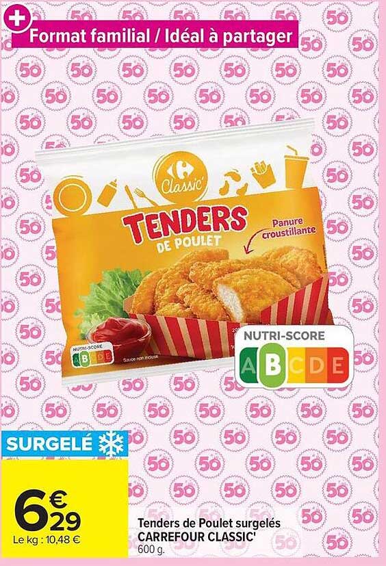 Tenders de Poulet surgelés CARREFOUR CLASSIC' 600 g