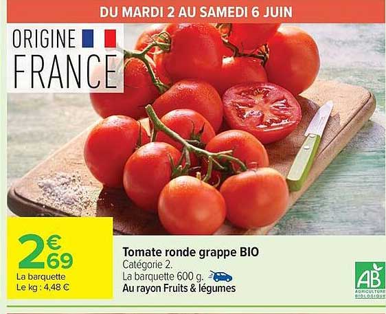 Tomate ronde grappe BIO