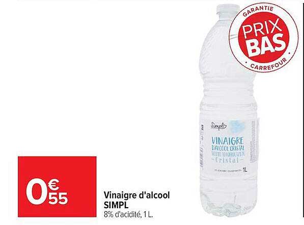 Vinaigre d'alcool SIMPL 8% d'acidité, 1L