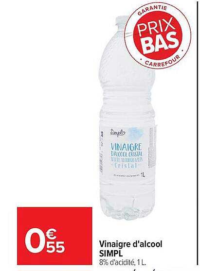 Vinaigre d'alcool SIMPL 8% d'acidité, 1L