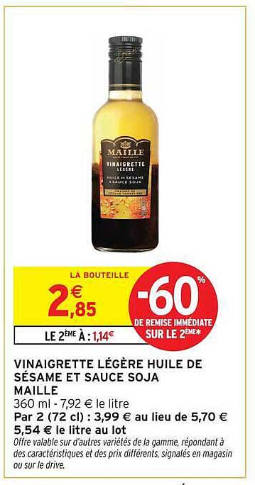 VINAIGRETTE LÉGÈRE HUILE DE SÉSAME ET SAUCE SOJA MAILLE