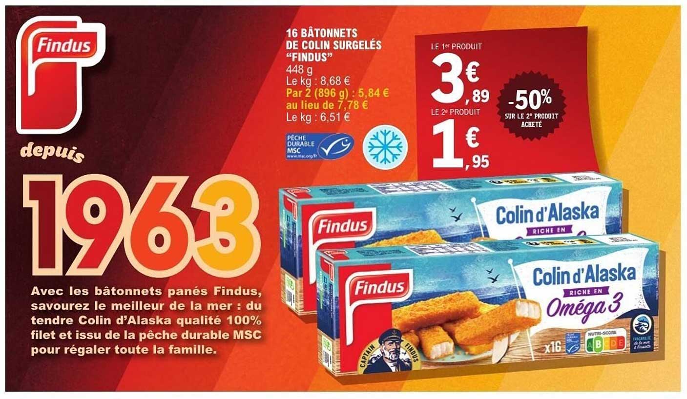 16 Bâtonnets de Colin Surgelés "Findus"