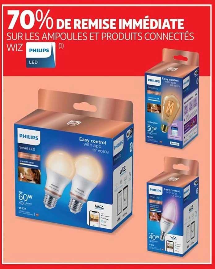 70% DE REMISE IMMÉDIATE SUR LES AMPOULES ET PRODUITS CONNECTÉS WIZ PHILIPS