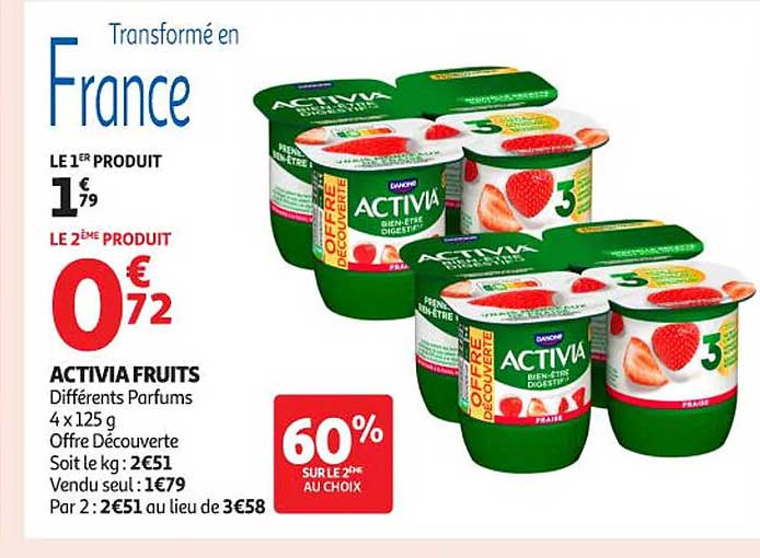 ACTIVIA FRUITS Différents Parfums 4 x 125 g