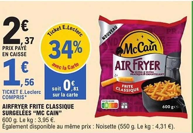 AIRFRYER FRITE CLASSIQUE SURGELÉES “MC CAIN”