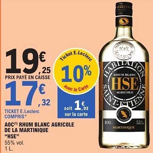 AOC(1) RHUM BLANC AGRICOLE DE LA MARTINIQUE “HSE”