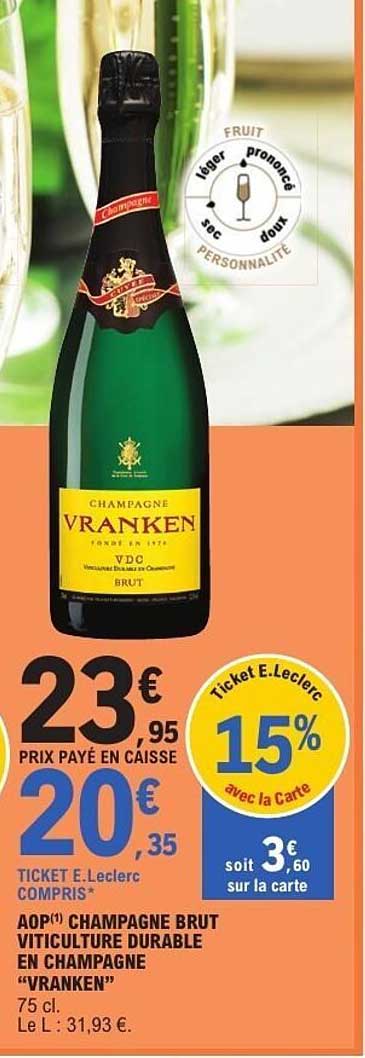 AOP(*) CHAMPAGNE BRUT VITICULTURE DURABLE EN CHAMPAGNE "VRANKEN"