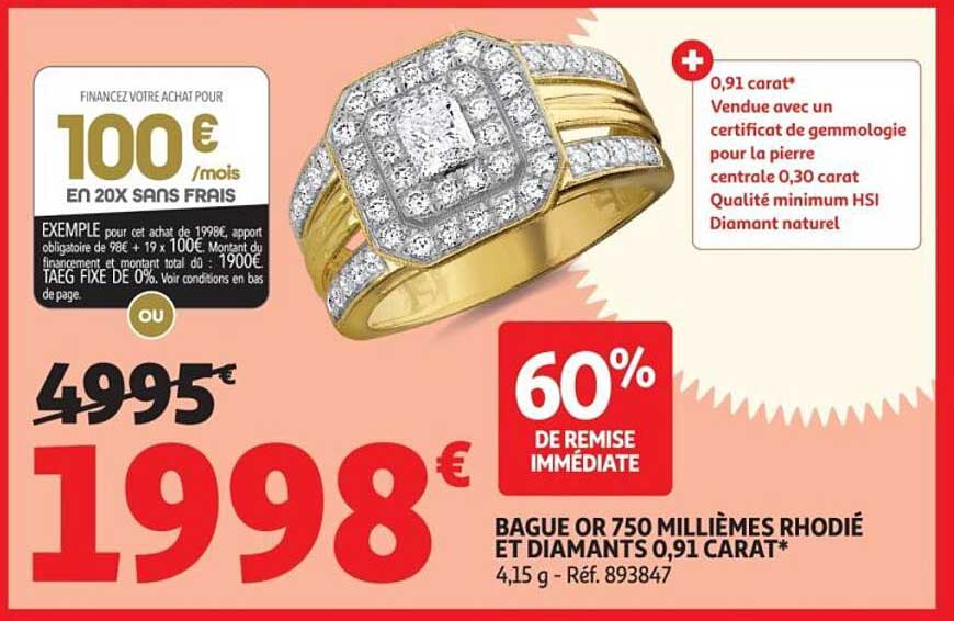 BAGUE OR 750 MILLIÉMES RHODIÉ ET DIAMANTS 0,91 CARAT*