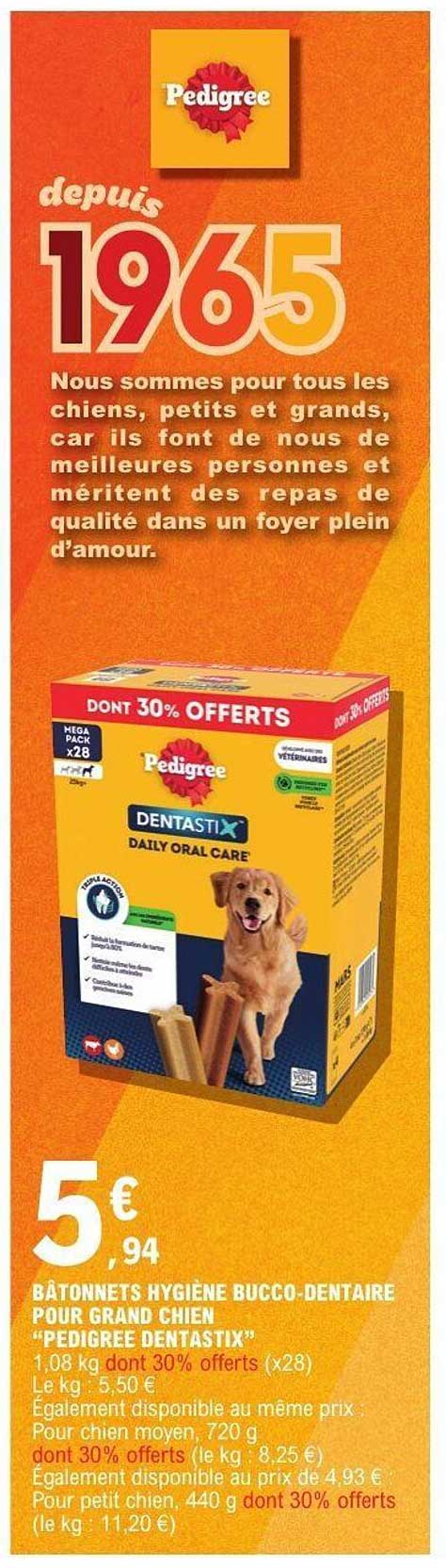 BATONNETS HYGIENE BUCCO-DENTAIRE POUR GRAND CHIEN "PEDIGREE DENTASTIX"