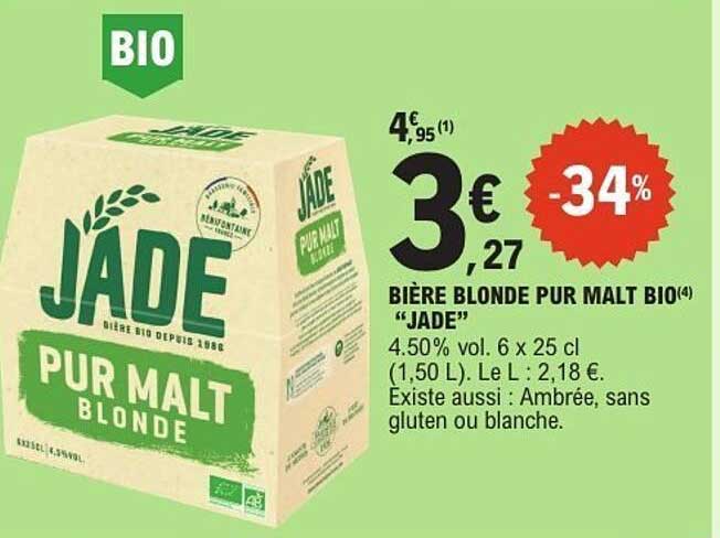 BIÈRE BLONDE PUR MALT BIO "JADE"