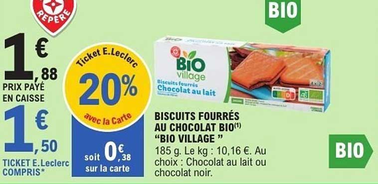 BISCUITS FOURRÉS AU CHOCOLAT BIO(1) "BIO VILLAGE "
