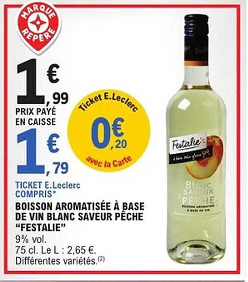 BOISSON AROMATISÉE À BASE DE VIN BLANC SAVEUR PÊCHE "FESTALIE"