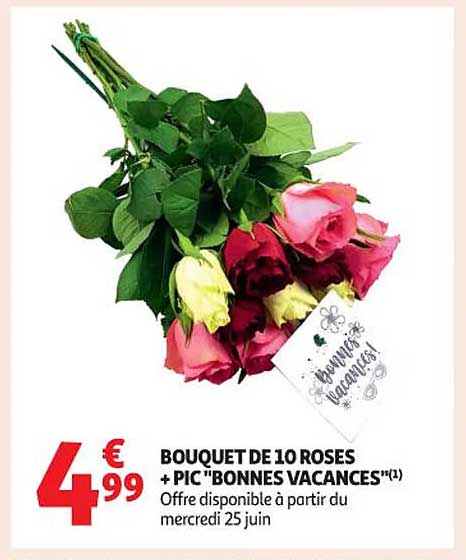 BOUQUET DE 10 ROSES + PIC 'BONNES VACANCES'