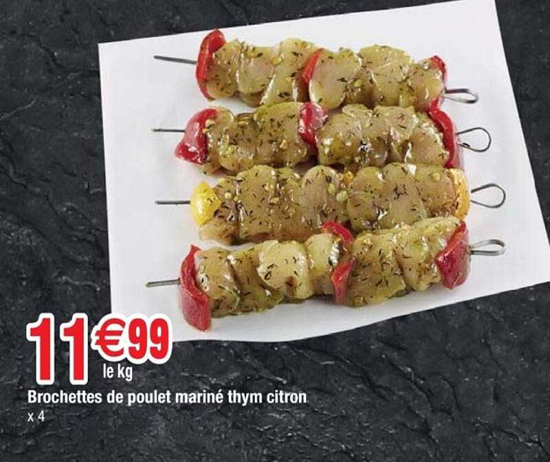 Brochettes de poulet mariné thym citron