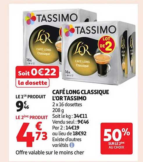 CAFÉ LONG CLASSIQUE L'OR TASSIMO