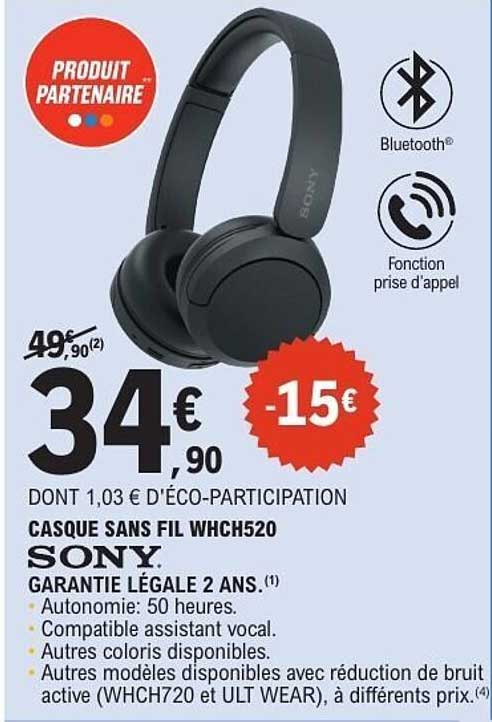 CASQUE SANS FIL WHCH520 SONY