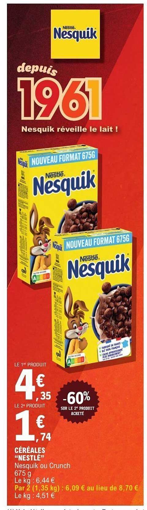 Céréales "NESTLÉ" Nesquik ou Crunch 675 g