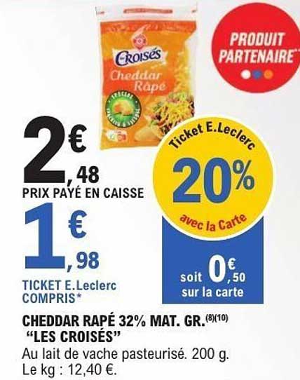 CHEDDAR RÂPÉ 32% MAT. GR. "LES CROISÉS"
