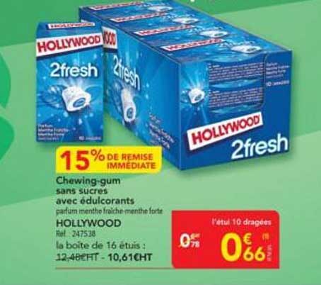 Chewing-gum sans sucres avec édulcorants parfum menthe fraîche-menthe forte HOLLYWOOD