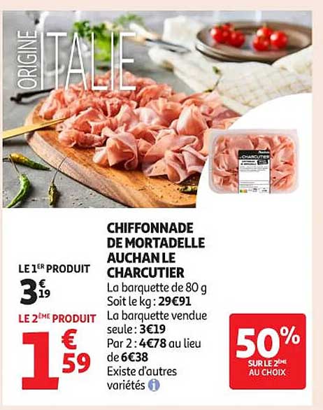 Chiffonnade de Mortadelle Auchan Le Charcutier