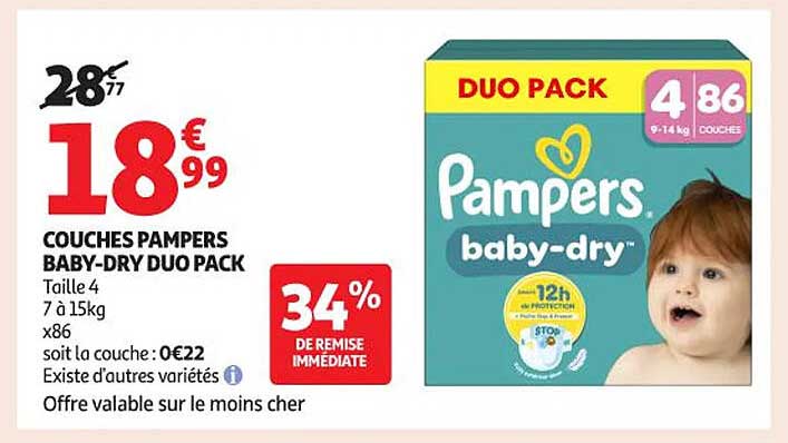 COUCHES PAMPERS BABY-DRY DUO PACK