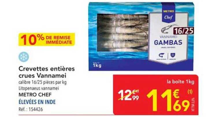 Crevettes entières crues Vannamei