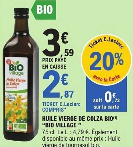 HUILE VIERGE DE COLZA BIO "BIO VILLAGE"