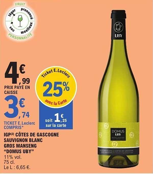 IGP(2) CÔTES DE GASCOGNE SAUVIGNON BLANC GROS MANSENG “DOMUS UBY”