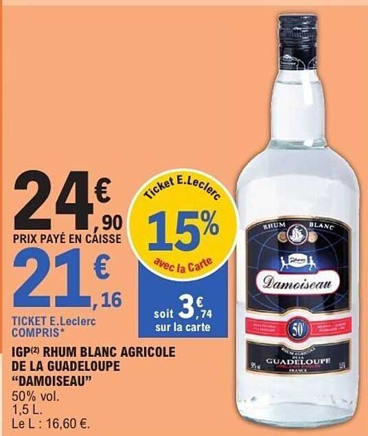 IGP² RHUM BLANC AGRICOLE DE LA GUADELOUPE “DAMOISEAU”
