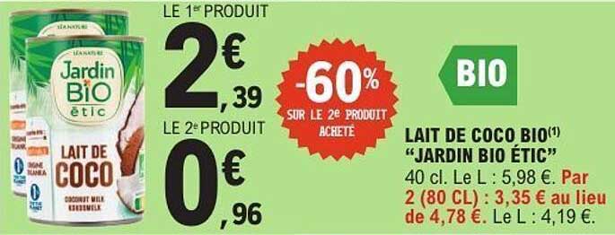 LAIT DE COCO BIO"JARDIN BIO ÉTIC"
