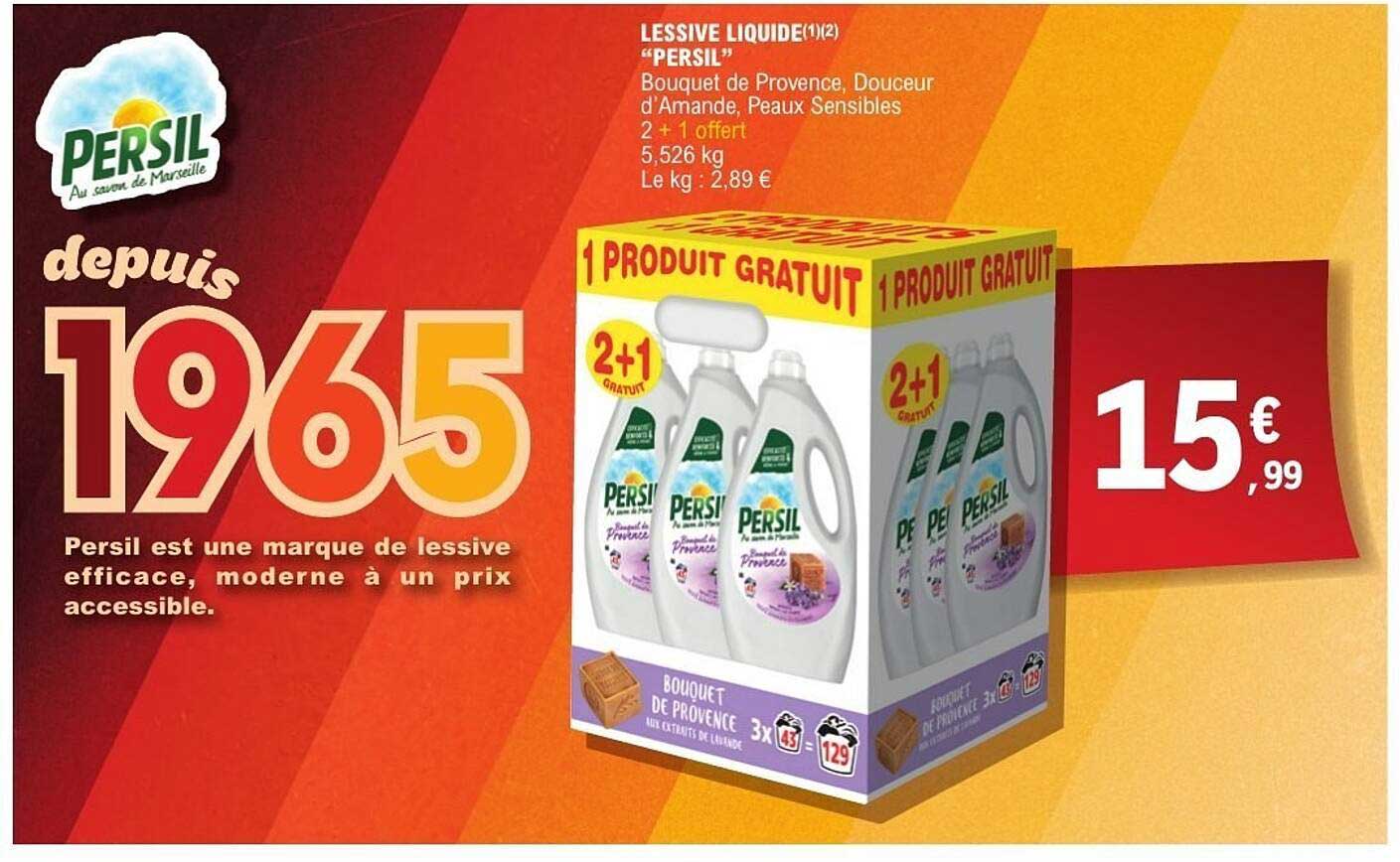 Lessive Liquide "Persil" Bouquet de Provence, Douceur d'Amande, Peaux Sensibles 2 + 1 offert