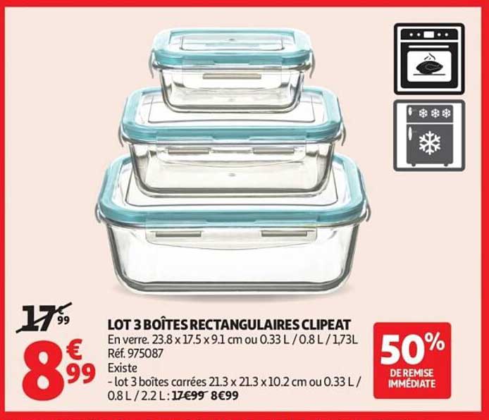 LOT 3 BOÎTES RECTANGULAIRES CLIPEAT
