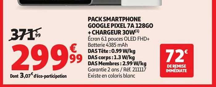 PACK SMARTPHONE GOOGLE PIXEL 7A 128GO + CHARGEUR 30W