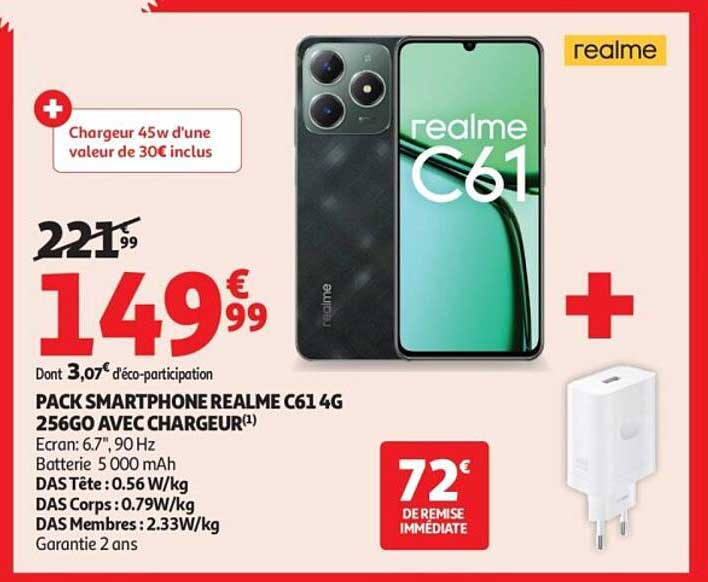 PACK SMARTPHONE REALME C61 4G 256GO AVEC CHARGEUR