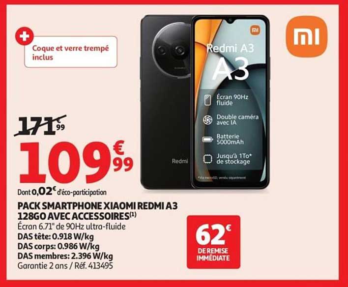 PACK SMARTPHONE XIAOMI REDMI A3 128GO AVEC ACCESSOIRES