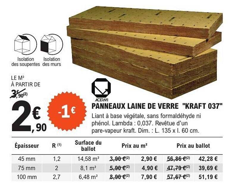 PANNEAUX LAINE DE VERRE "KRAFT 037"