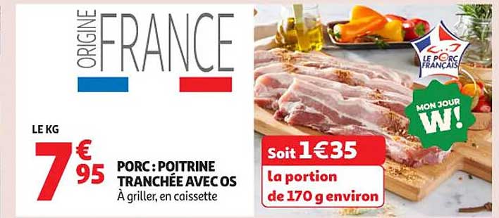 PORC : POITRINE TRANCHÉE AVEC OS