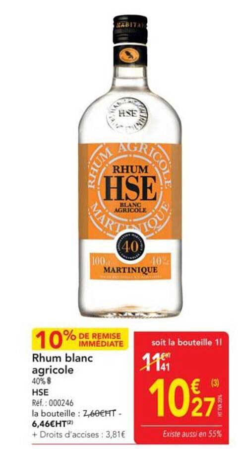 Rhum blanc agricole 40% HSE