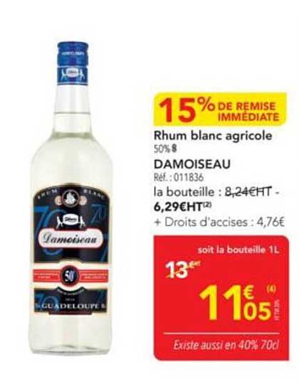 Rhum blanc agricole 50% DAMOISEAU