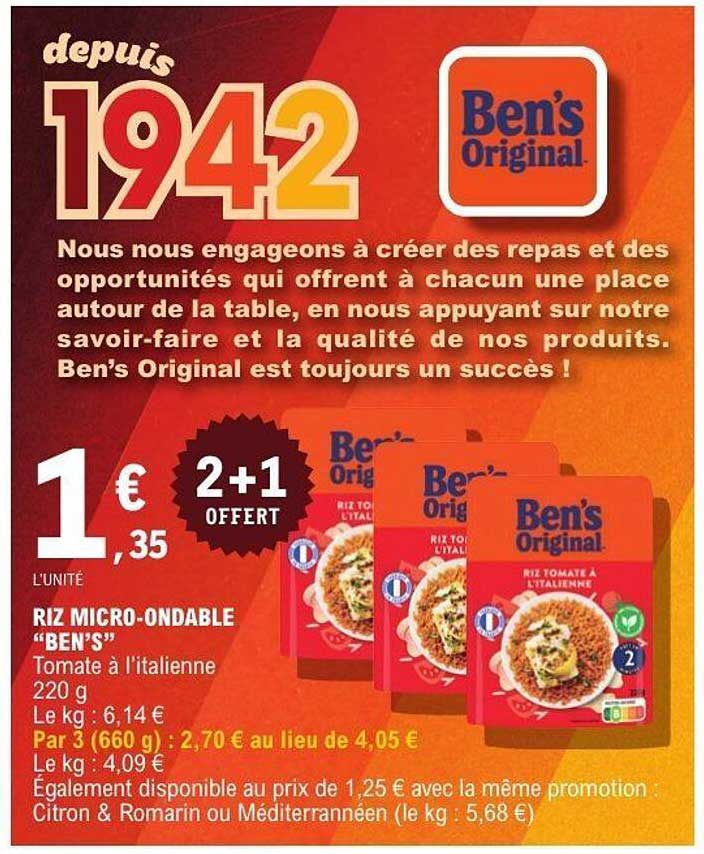 RIZ MICRO-ONDABLE "BEN'S" - 2+1 OFFERT