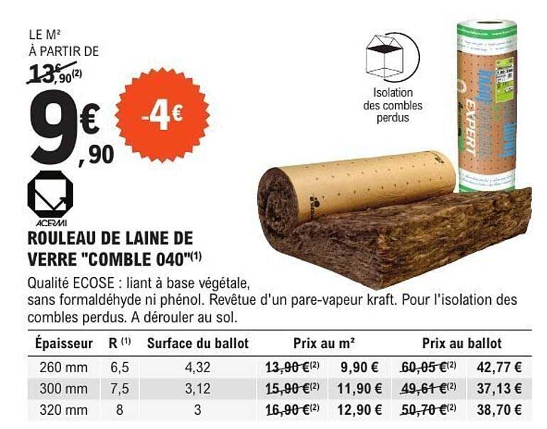 Rouleau de laine de verre "Comble 040"